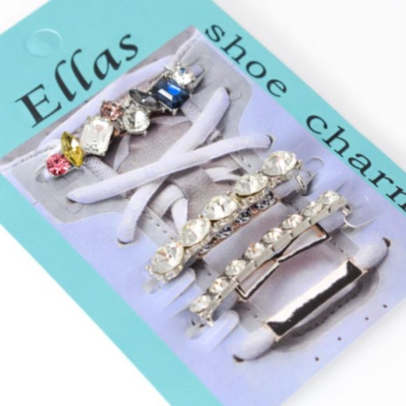 3PC Rhinestone Shoelace Silver Tone Sneaker Charm - Picture 2 of 10